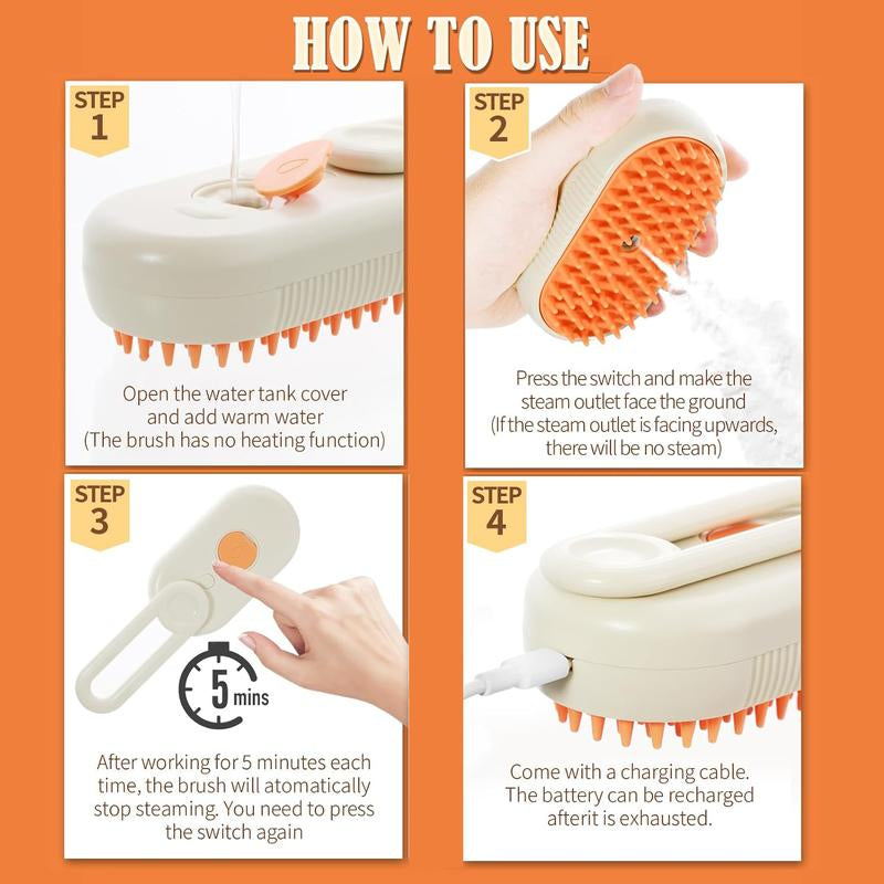 3 in 1 Pet Steam Brush Pet Steamy Mist Steam Pet Brush for Pet Hair 3-IN-1 Steamy Cat Brush Grooming Comb for Dogs Steam Brush for Cats Remove Flying Fur Steam Advanced Pet Steam Hair Removal Comb