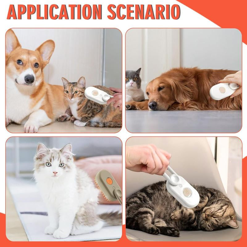 3 in 1 Pet Steam Brush Pet Steamy Mist Steam Pet Brush for Pet Hair 3-IN-1 Steamy Cat Brush Grooming Comb for Dogs Steam Brush for Cats Remove Flying Fur Steam Advanced Pet Steam Hair Removal Comb